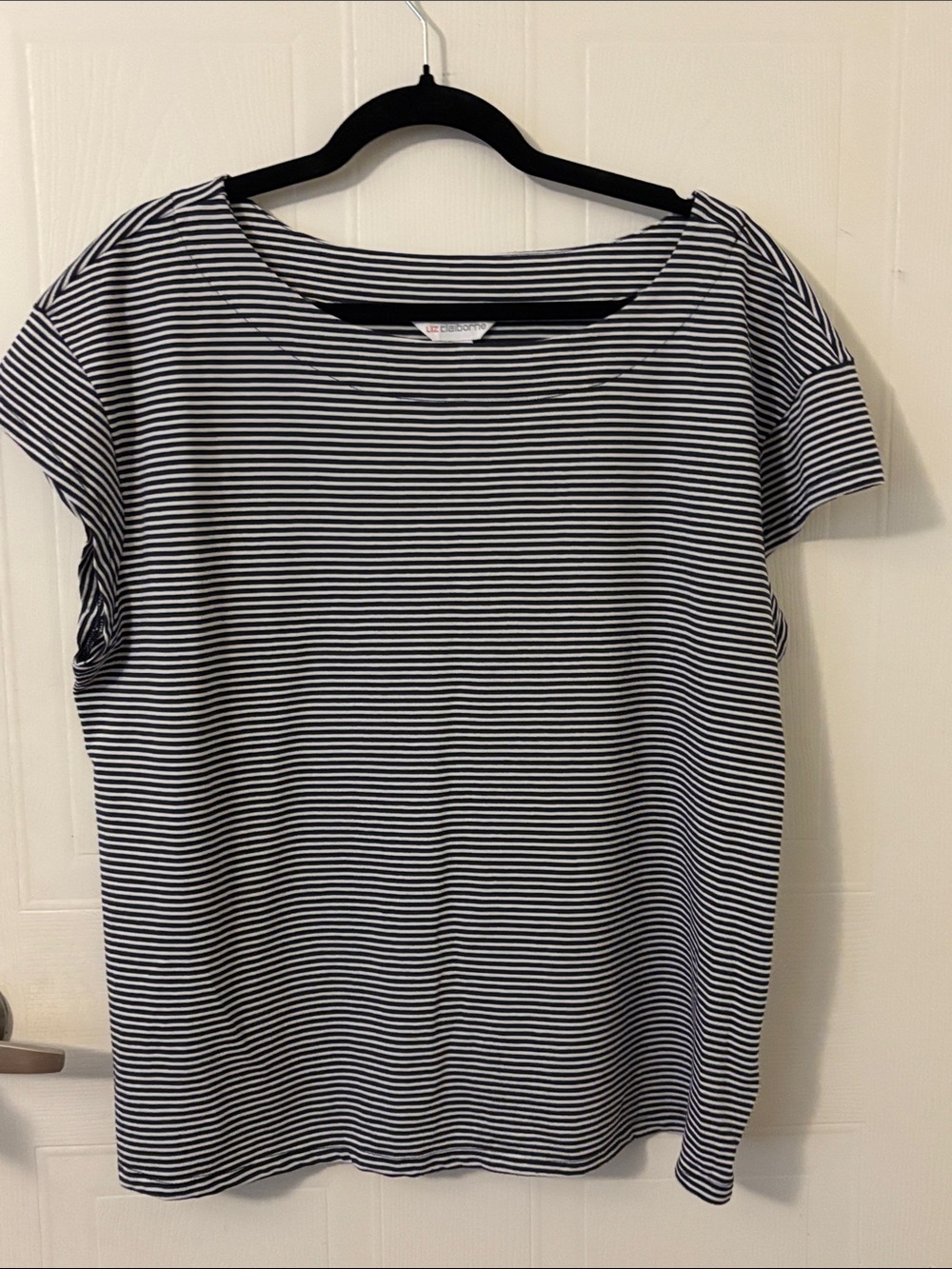 Liz Claiborne Black and White Striped Short Sleeve Tee